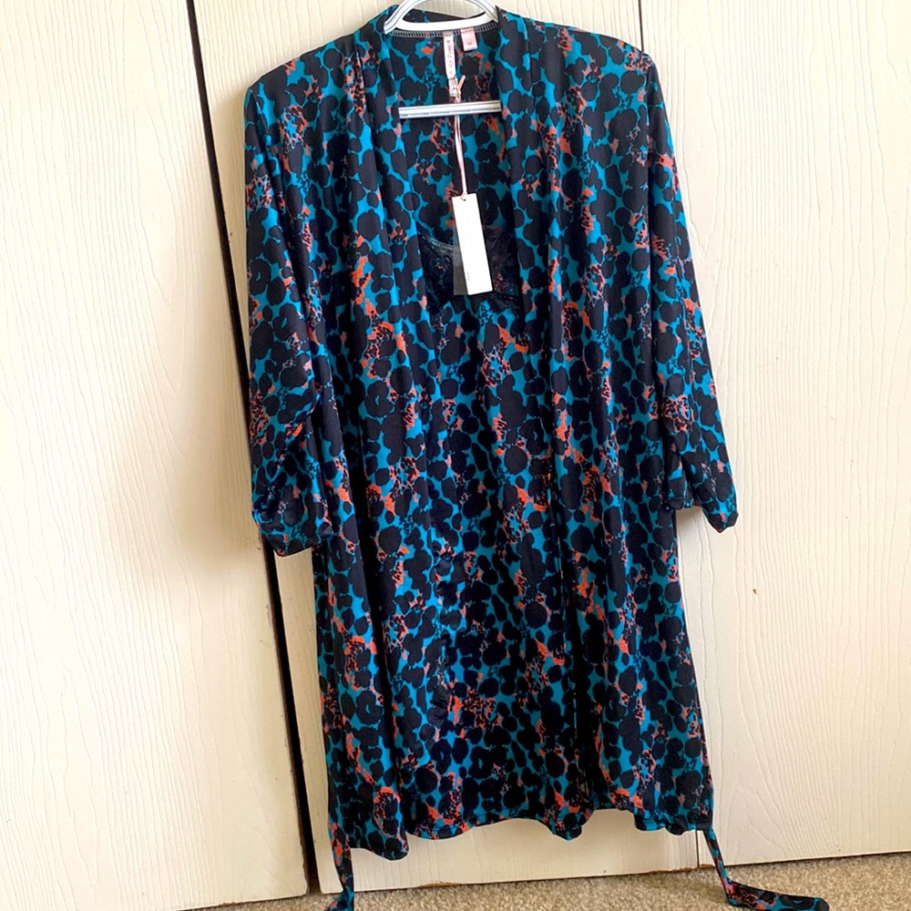 Teal and black color night wear